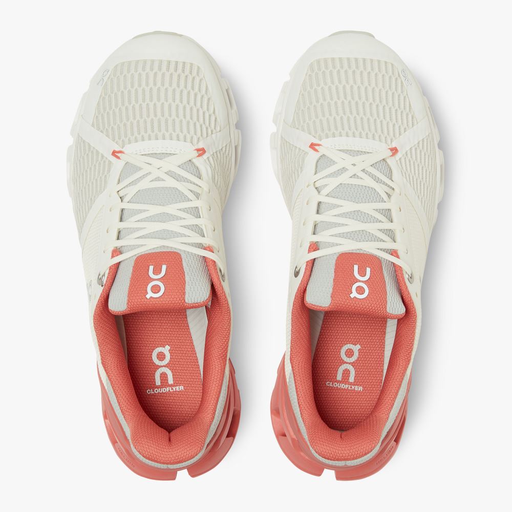 On Cloudflyer: Supportive Running Shoe. Light & Stable - White | Coral ON95XF132 - Click Image to Close